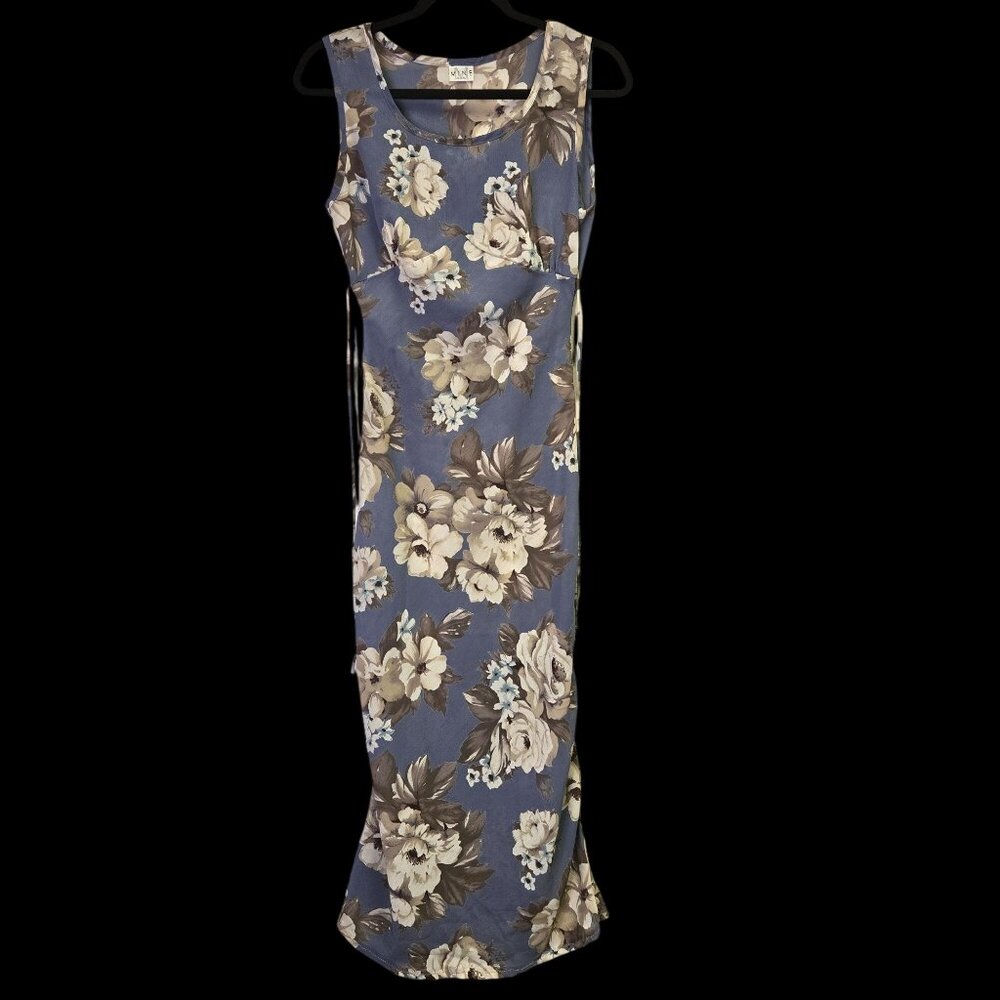 Vintage 90s Y2K Fairy Romantic Babydoll‎ Sheer Floral Maxi Dress Blue Sleeveless